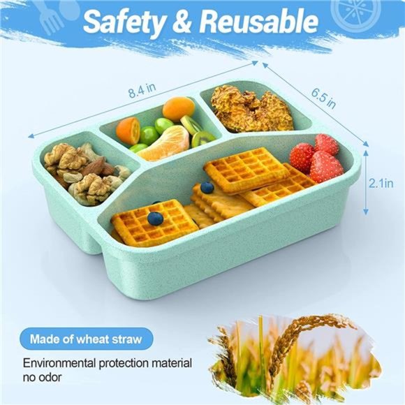 Lunch Box for Kids (4 Pack), 4-Compartment Meal Prep Food Storage Containers - Picture 2 of 7